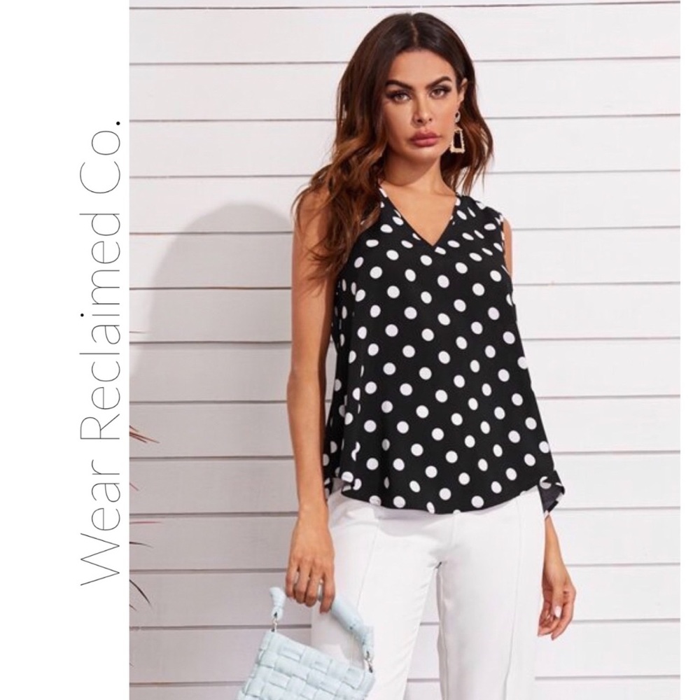 Black & White Polka Dot Sleeveless Tunic Top